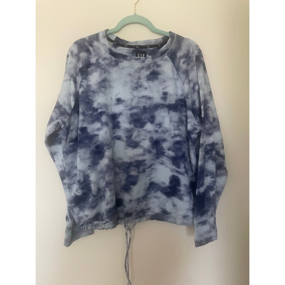 GAP Blue & White Tie Dye Drawstring Crewneck Sweatshirt - Size XL